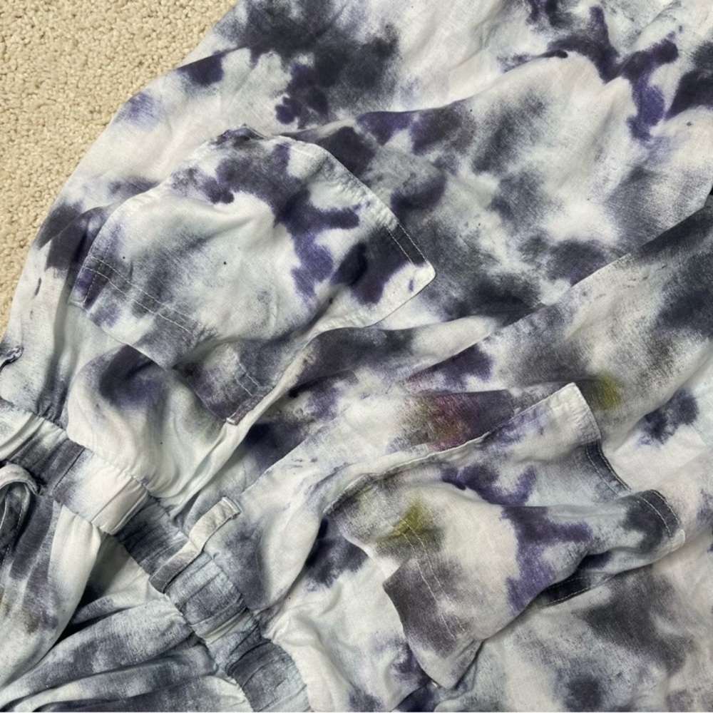 New Anthropologie Cloth & Stone Blue Gray Shibori Tie Dye Overalls Jumpsuit M - Picture 6 of 7